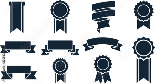 Collection of various award ribbon badges and seals in modern vector design isolated on transparent background