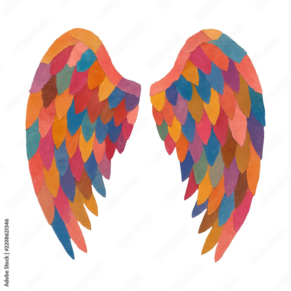 Fototapeta premium PNG Colorful watercolor angel wings illustration.