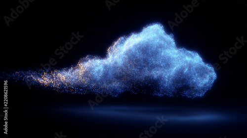 A digital cloud formed by luminous particles represents cloud computing online storage and scalable data infrastructure
