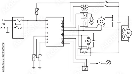 Electrical engineer working on wiring diagram in laboratory with technical components