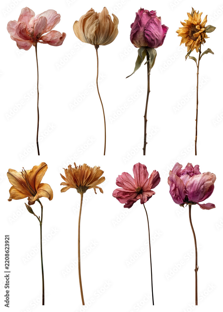 Obraz premium PNG Dried flowers in vibrant colors element set on transparent background