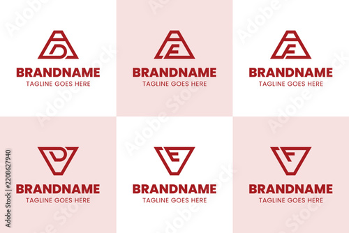 Letters AD AE AF VD VE VF Monoline Logo Set, for DA EA FA DV EV FV Initials Brand