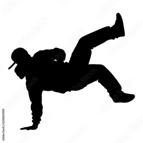 Hip hop dancer freeze pose silhouette, street dance vector art