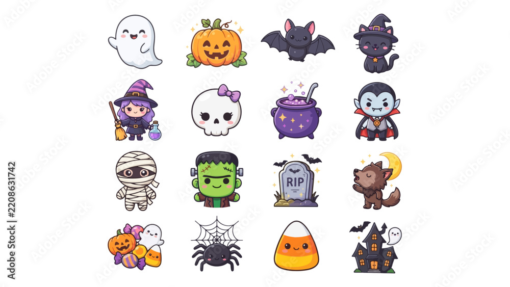 Obraz premium Cute Halloween Character Icon Pack