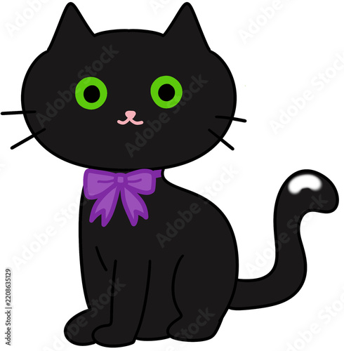 Cute Black Cat with Purple Ribbon