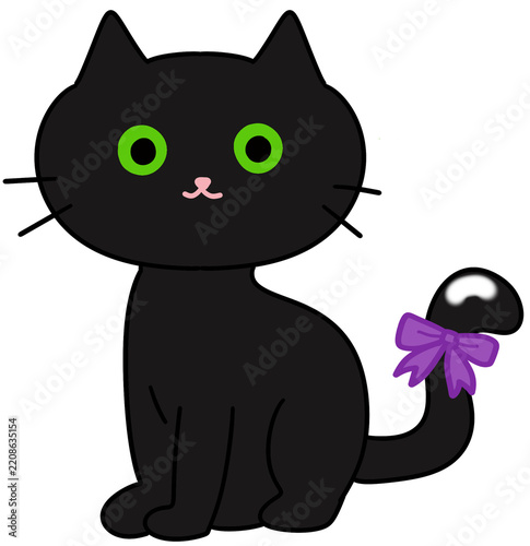 Cute Black Cat with Ribbon Tail