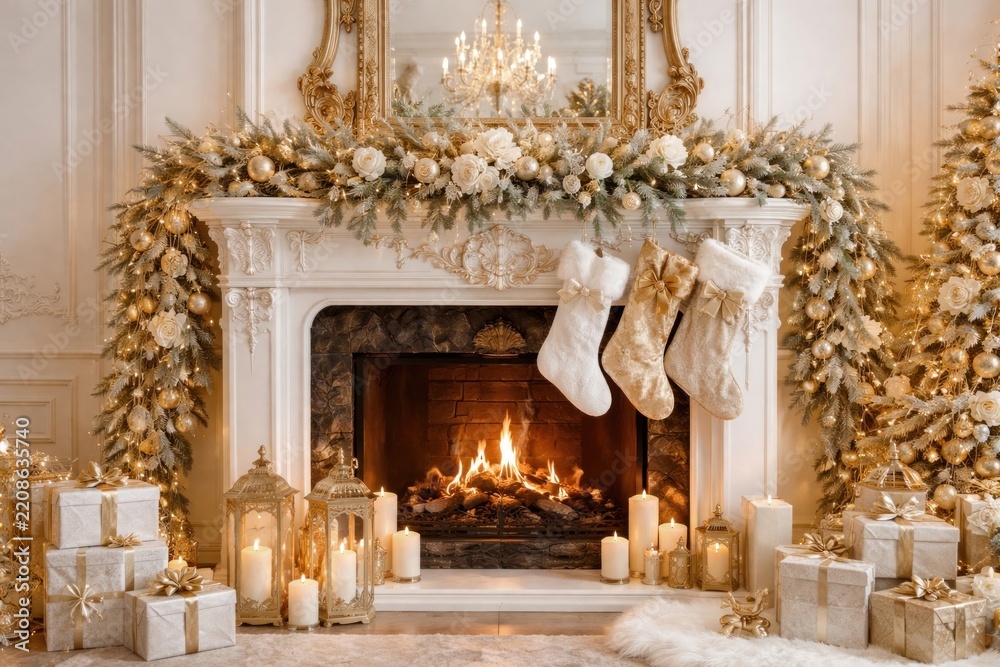 Fototapeta premium Elegant festive fireplace decor