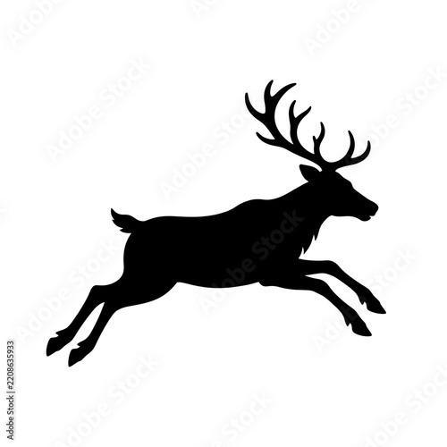 Leaping reindeer silhouette, christmas deer jumping black vector art