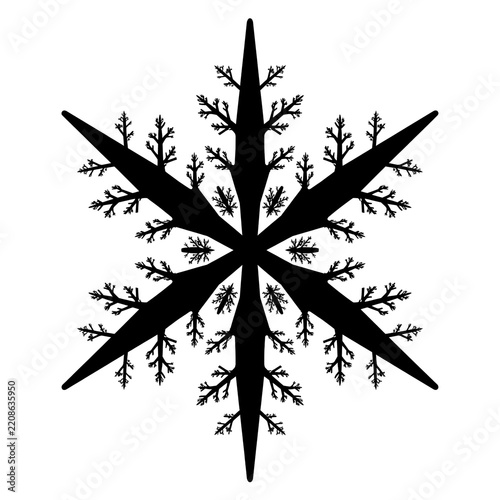 Star snowflake silhouette, christmas winter black vector art