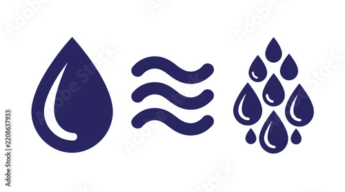 Water resources and hydrology symbols featuring single drop wave and multiple raindrops hydrology environment resource conservation sustainability moisture chemistry