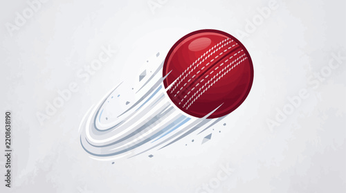 Red cricket ball captured in dynamic motion trails.