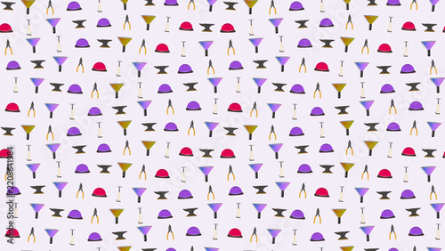 Pattern of Anvils, Funnels, Pliers, and Hard Hats
