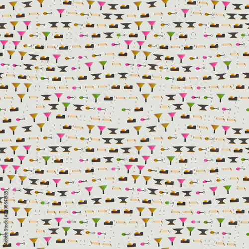 Pattern of Anvils, Funnels, Shovels, Rolling Pins, and Tape Dispensers