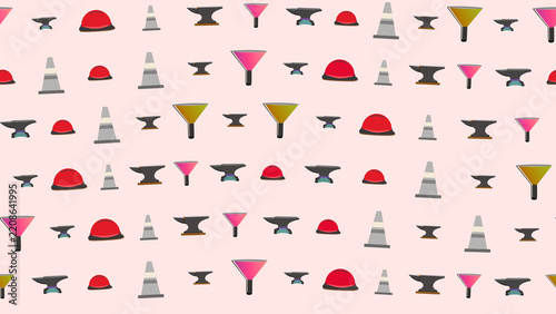 Pattern of Anvils, Hard Hats, Cones, and Funnels