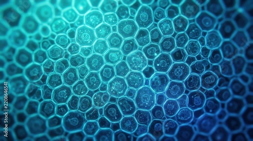 Cellular Structure with Hexagonal Patterns in Blue Tones and Abstract Design for Background Use