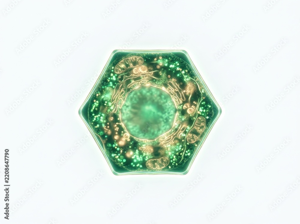 Fototapeta premium Hexagonal Microscopic Structure with Vibrant Green Elements and Intricate Details