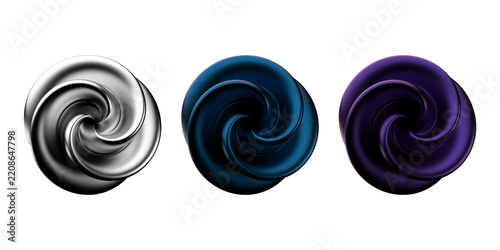 3D Render Metallic Swirl Rose Vortex Element Set Transparent Background