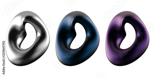 3D Abstract Fluid Distorted Ring Hollow Shape Set Transparent Background