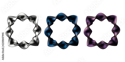3D Twisted Metallic Wavy Ring Frame Element Collection Transparent Background