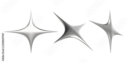 3D Chrome Four Pointed Star Sparkle Geometric Shapes Transparent Background