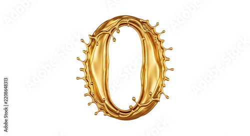 Golden decorative letter o with sparkle and explosion effects isolated on transparent background