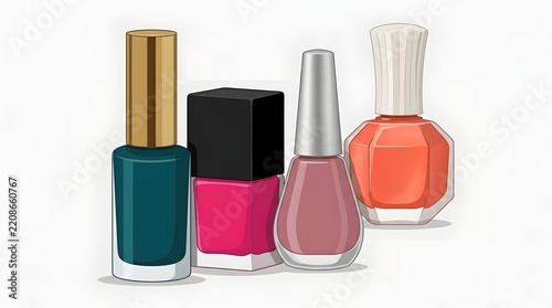 Set of colorful nail polish bottles in vector style