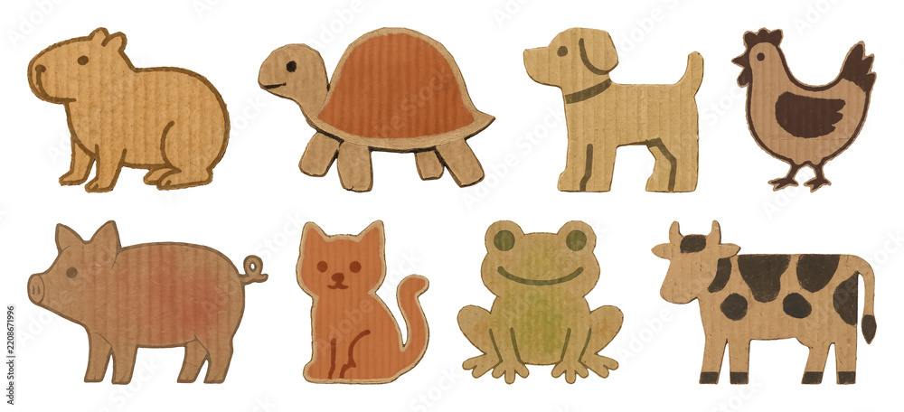 Obraz premium PNG Wooden animal cutout collection on transparent background