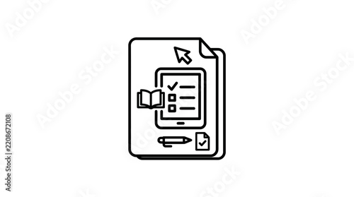 Online Education Icon: Book, Tablet, Checklist, Pen, Cursor