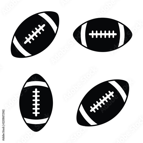 Four black and white american footballs icons