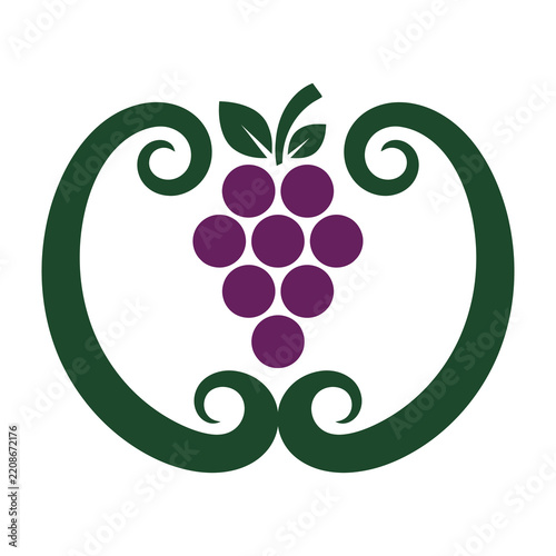 Stylized Grape Cluster Logo Icon with Decorative Elegant Green Swirl Frame Design