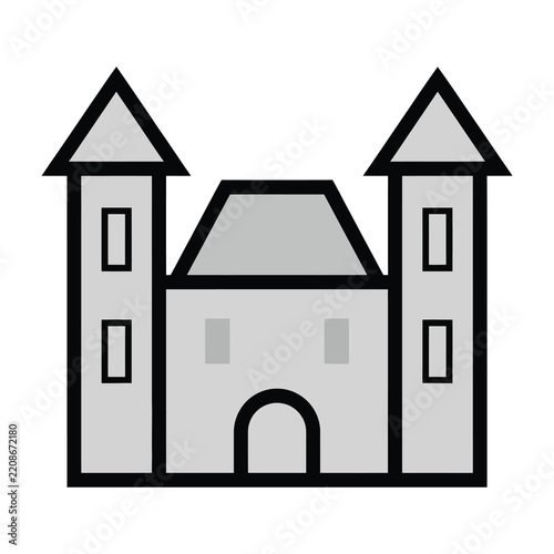 Minimalist Castle Icon Featuring Two Tall Towers and A Central Gate Entrance