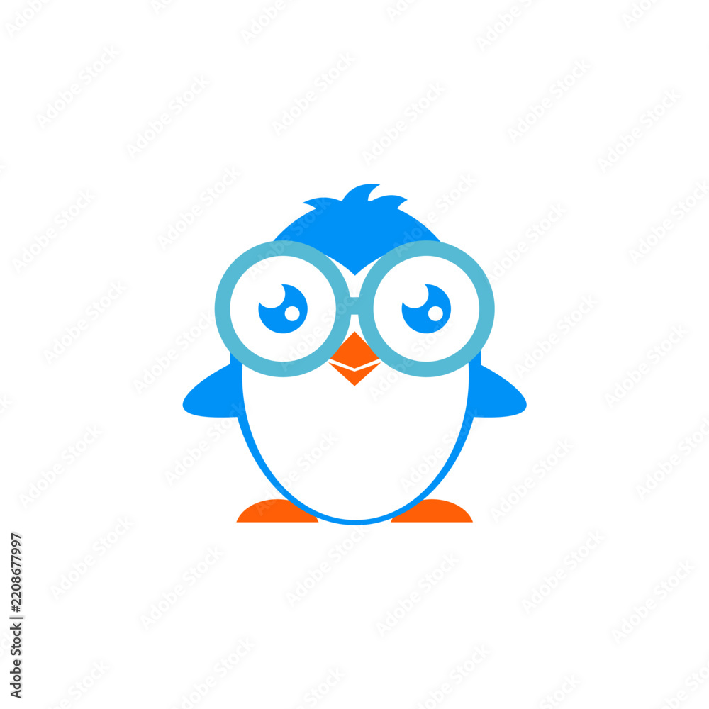 Fototapeta premium A cute penguin vector illustration with a simple cartoon design, featuring a light blue outline and a playful, child-friendly look. Isolated on a white background, it's perfect for nursery designs, ch