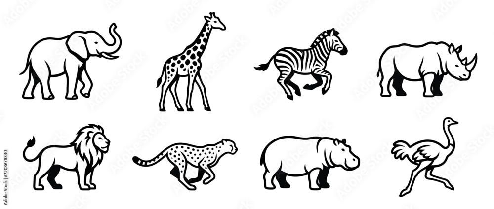 Fototapeta premium African Safari Animals Collection Isolated Vector Illustrations