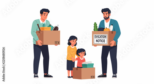 Worried Hispanic Family Packing Boxes for Eviction