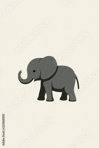 Minimal flat design elephant illustration vector on beige background