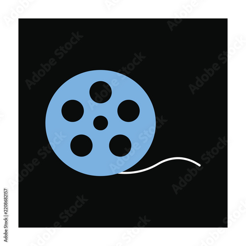 Minimalist Film Reel Icon Isolated on Black Background for Cinematic Media Design