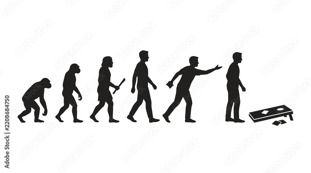 Fototapeta premium Minimalist Human Evolution Sequence Illustration Showing the Biological Progress from Early Primate to Modern Man, Clean Vector Graphic Representing Anthropology and History