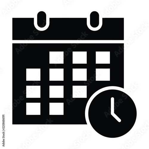 Calendar and clock icon on white background for planning and time management