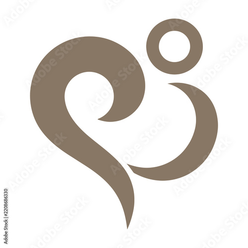 Abstract brown heart symbol with stylized human figure icon design