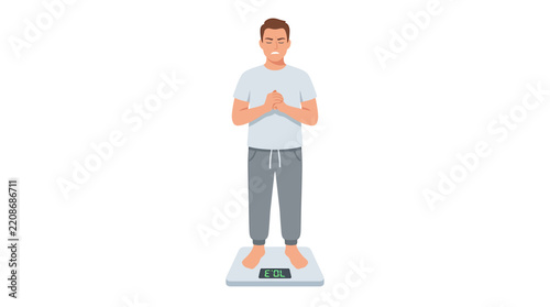 Nervous Male Patient Standing on Digital Scale