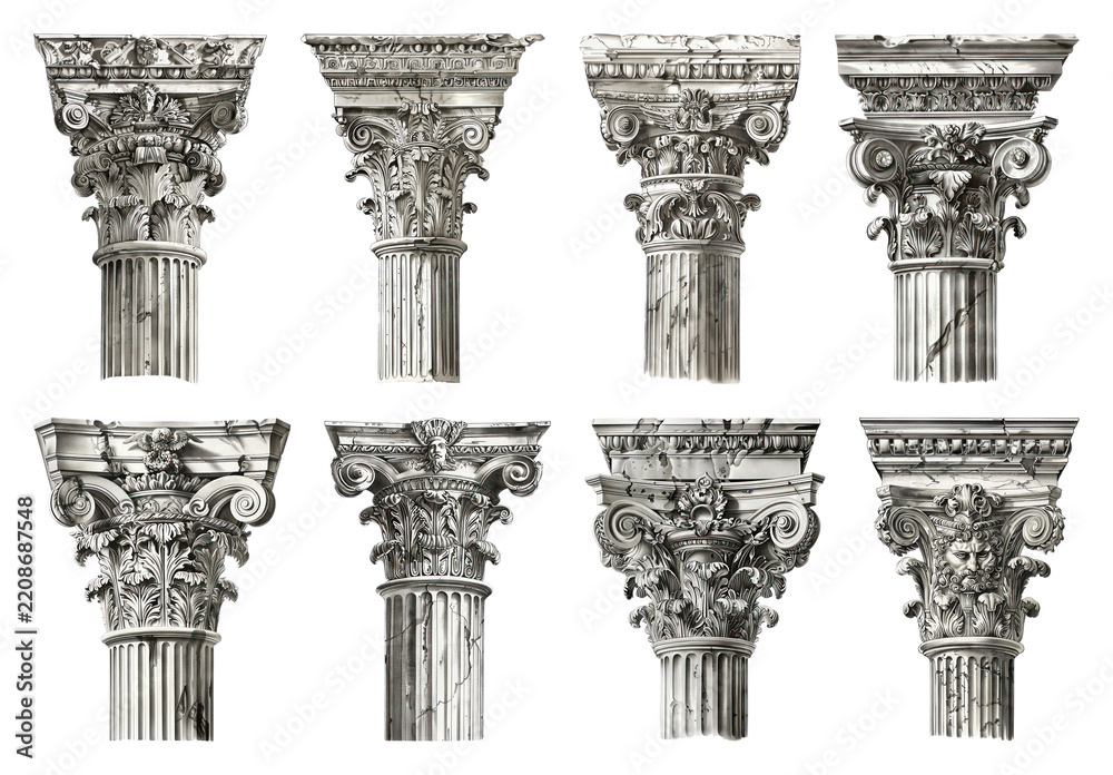 Fototapeta premium PNG Elegant classical architectural column designs on transparent background