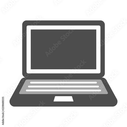 Minimalist Flat Design Gray Laptop Icon on White Background for Web and Mobile UI Design