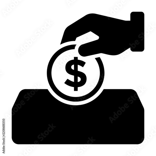 Hand Inserting A Dollar Coin Into A Savings Box Slot Icon