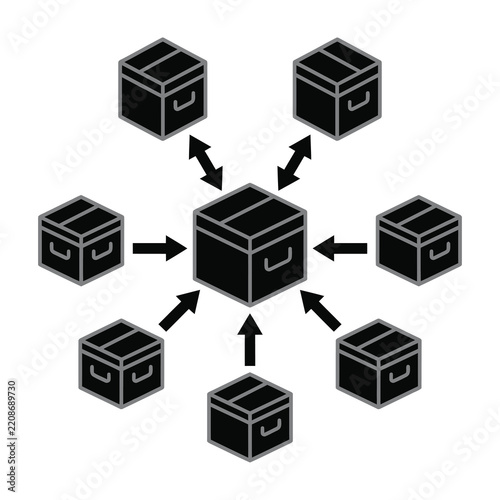 Central box connected to multiple smaller boxes with arrows