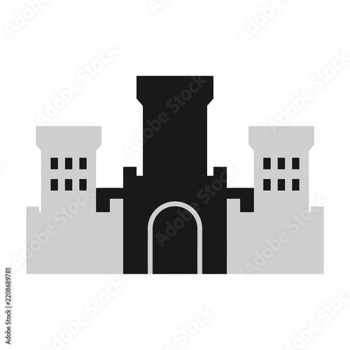 Minimalist Castle Icon with Central Tower and Gateway for Medieval Design Projects