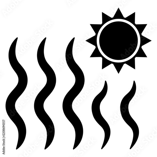 Hot sun with rising heat waves icon