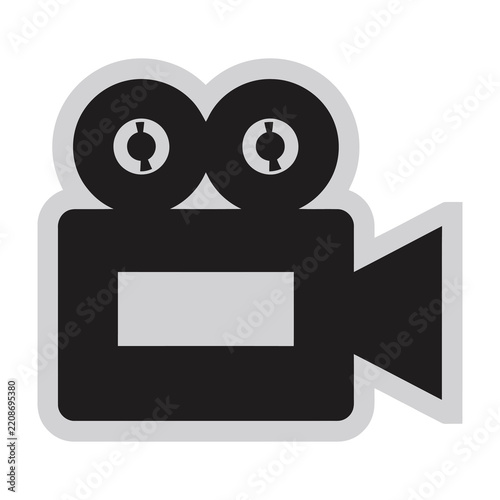 Black film camera icon with reels and viewfinder on white background simple