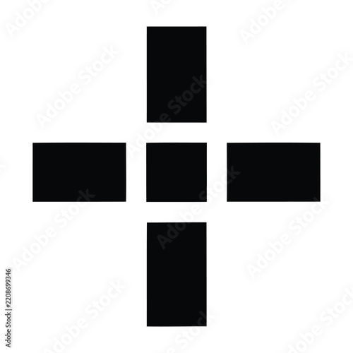 Black cross symbol made of rectangles on white background