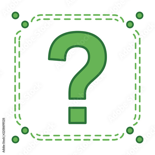 Green question mark symbol with dotted line border and dots
