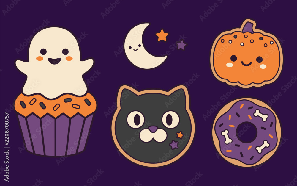Fototapeta premium Cute Halloween food and character vector illustration, Vector